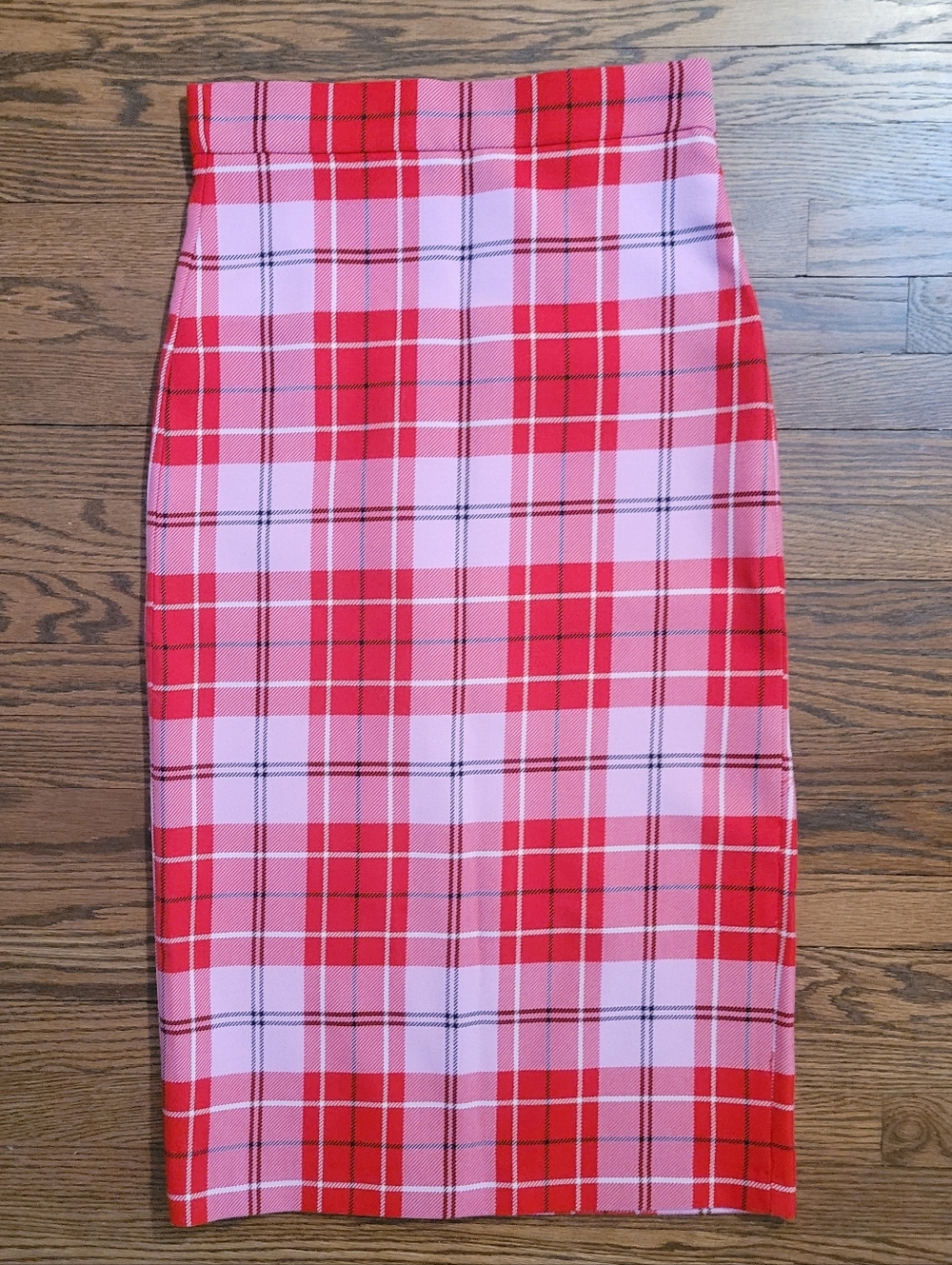 Zara Pink and Red Plaid Pencil Skirt